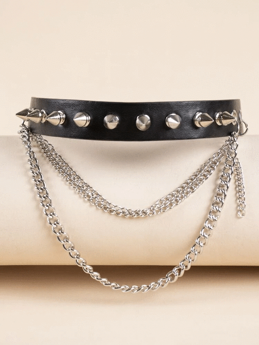 Black Stud Choker with Chains