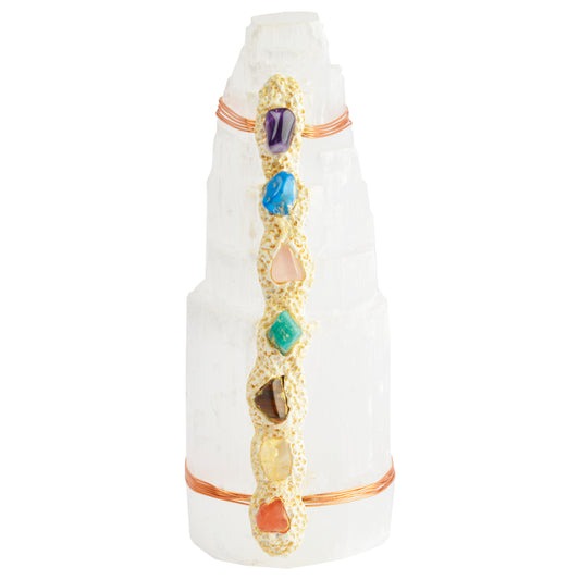 Selenite Tower with Chakra Stones